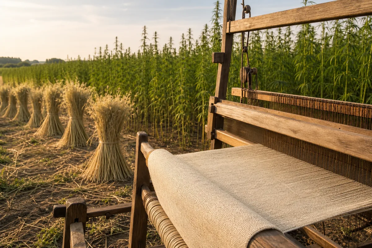 Métier à tisser produisant une toile de chanvre écrue